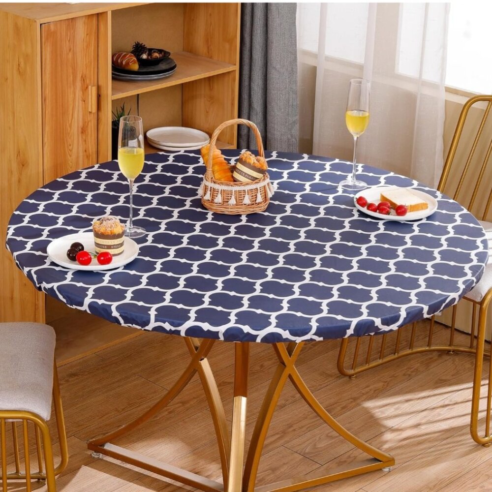 NWT VINYL ROUND Waterproof and Durable with Flannel Backed and Elastic E…